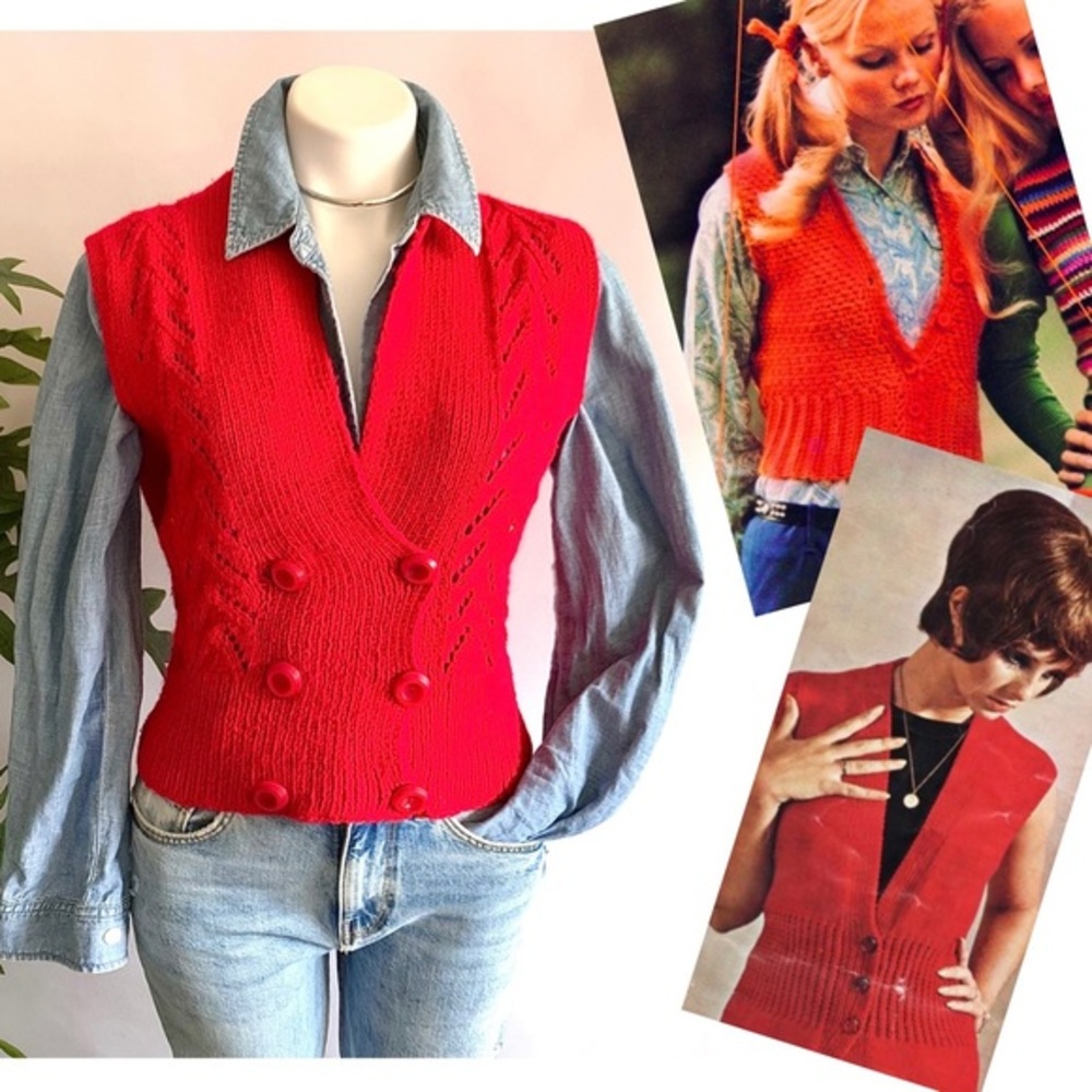 k n i t :: Vintage Hand Made Cable Knit Pointelle Sweater Vest - Picture 1 of 12